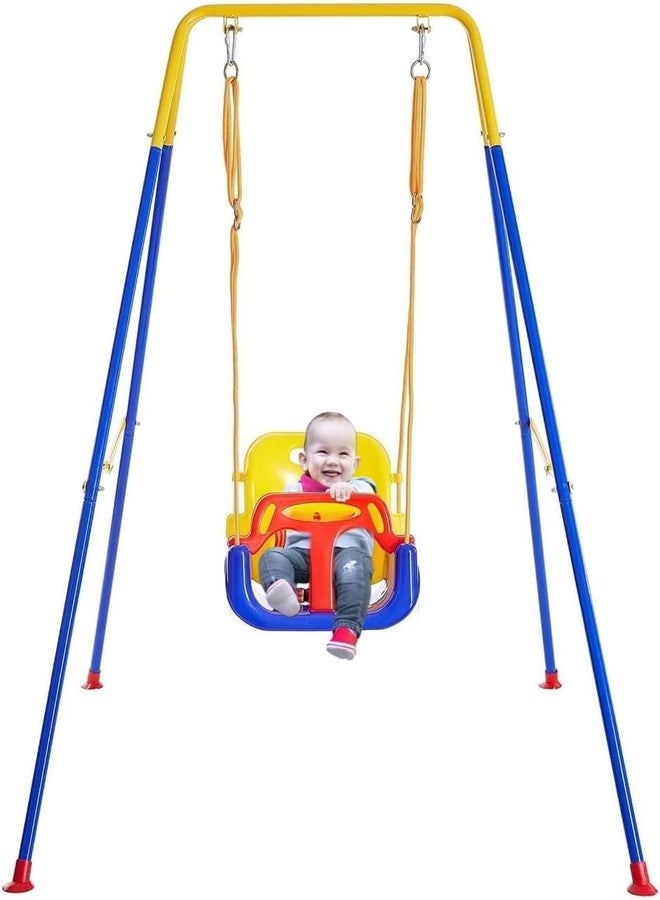 MAPPLE CREATION Multifunction Toddler Swing Set, Heavy-Duty Indoor Outdoor Baby Swing Seat Safety Harness, Folding Metal Stand & Clear Instruction, Easy to Assemble & Store - Image 1